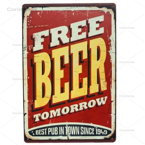 Free Beer Tomorrow Vintage Metal Tin Sign Retro Plaque Poster Bar Pub Club Wall Home Wall Decor