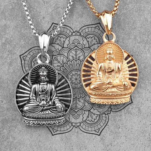 Buddhism Buddha Gold Silver Color Sainless Steel Men Necklace Pendant Chain for Boyfriend Male Jewelry Creativity Gift Wholesale