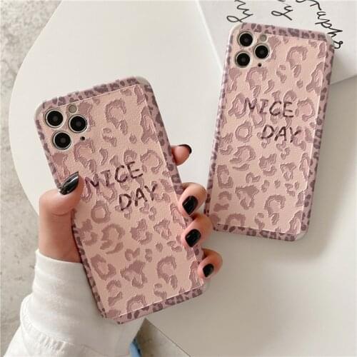 Luxury Pink Leopard Phone Case For iphone 12 Pro Max 12 Mini 11 Pro XR XS Max X 7 8 Plus Soft Silk Shockproof Back Cover Case