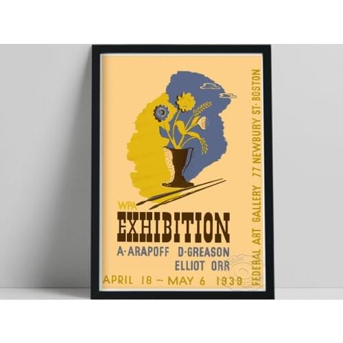 Color Flower Leaf Poster, Wpa Exhibition A Arapoff D Greason Elliot Orr Prints Art, Brushes And Flowers Pot Still Life Painting