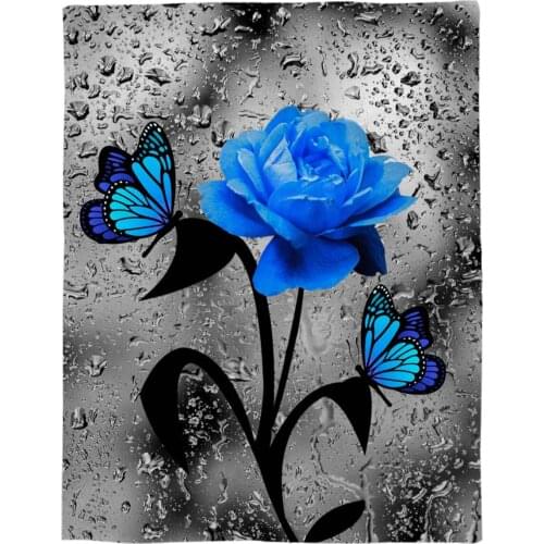 Blue Rose Water Drops Customize Blanket Soft Throw Blanket Machine Washable Blankets For Beds