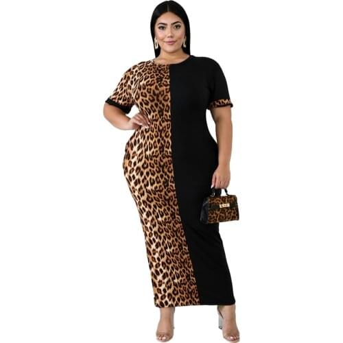 Fall/winter hot sale plus size womens clothing Fashionable sexy short sleeve leopard print stitching plus size dress