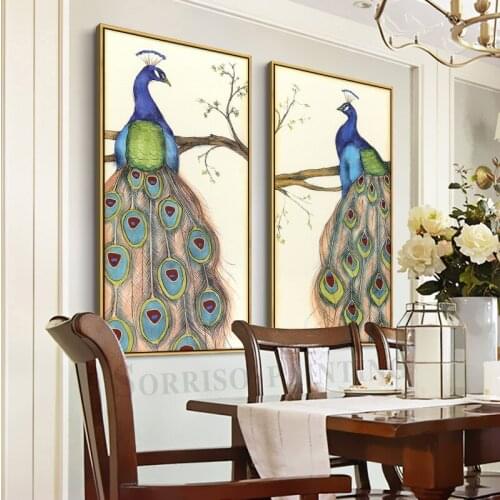Peacock Standing On Branch Canvas Painting Corridor Wall Art Home Porch Decor Hallway Posters Prints Pictures For Living Room