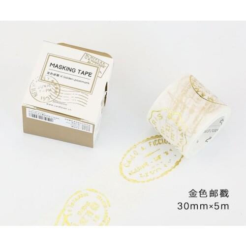 3cm 5m 1 pcs gold Retro theme stamp design washi tape Adhesive DIY Scrapbook Sticker Label Masking home decor