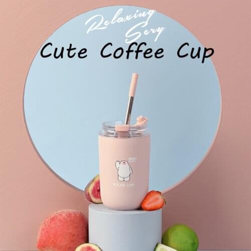 Coffee Cup with Straw Mini Heat Preservation and Cold Storage Accompanying Mugs with Cover 280ml Sealed and Leak-Proof Shaker