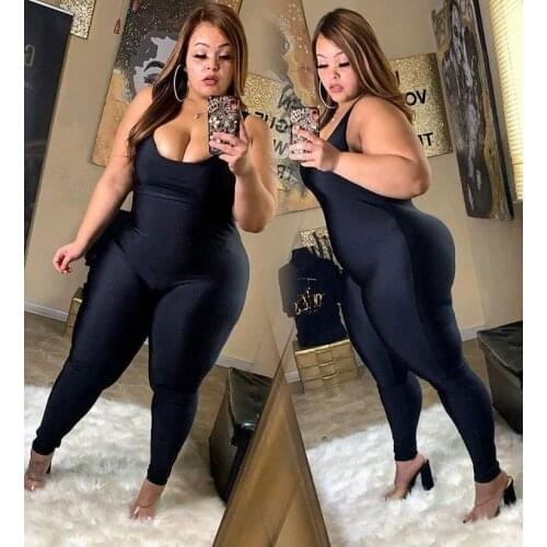 2021 Summer Women Solid Color Jumpsuits Plus Size XL-5XL Sleeveless Spaghetti Strap Sexy Deep V-neck Skinny Rompers New Arrivals