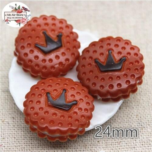 10PCS round Crown sandwich biscuit Resin Flat back Cabochon imitation food Art Supply Decoration Charm DIY Craft