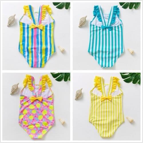 2~12Year Toddler Baby Girls Swimwear New 2021 Tropical style Children Swimwear one piece Striped Kids Beach wear-ST263MIX