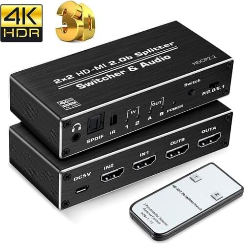 KuWFi 4K60Hz HD-MI 2.0 Switcher with 3.5mm Jack & Optical Toslink Remove HDCP 2.2 For PS4 XBOX ONE Apple Tv