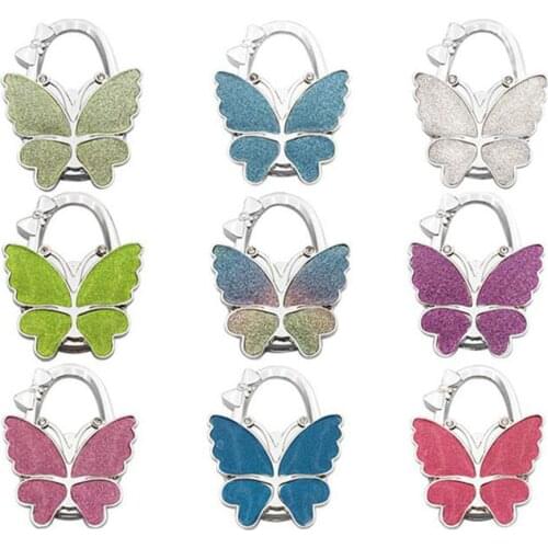 Metal Hanger Hook Holder Unique Folding Portable Butterfly Pattern Fashion Table Hook 1Pcs Crystal Alloy Purse Handbag Bag