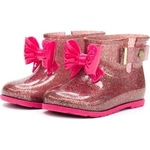 Mini Melissa Baby Girls Rain Boots Baby Kids Rain Boots Warm Beauty Bow Rainboots Fashion Rubber Shoes Toddler Kids Jelly shoes