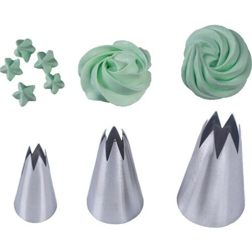Kitchen Gadgets Multi Purpose Straight 6-tooth Pastry Nozzle Fondant Decor 3Pcs/Set Cookies Supplies Silver 304 Stainless Steel