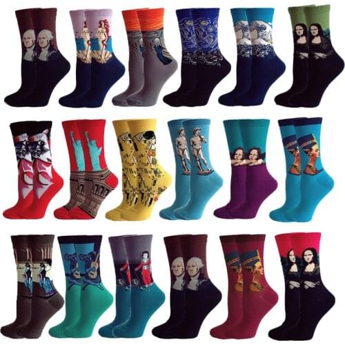 Fashion Cotton Men&Womens Casual Socks Harajuku Funny Van Gogh Starry Night Printing Oil Painting Art Sock for Christmas Gift