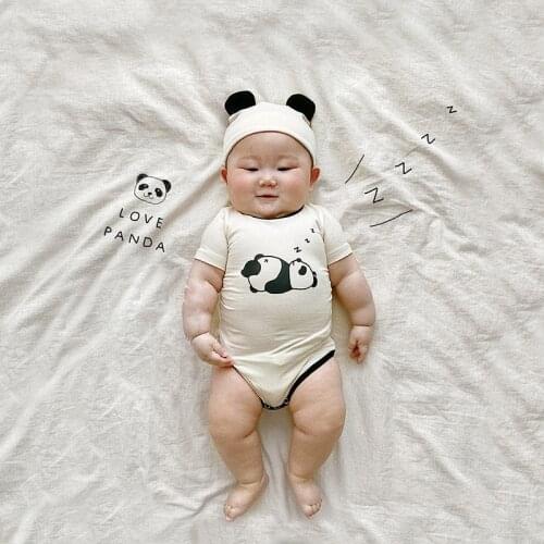 MILANCEL 2021 Summer New Baby Bodysuit Panda Print Outfits Cotton Toddler Clothes Short Sleeve Infant Clothing with Hat