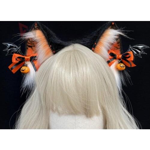 New Halloween Pumpkin Decor Cat Ears Hair Hoop Headwear Earrings For KC Cosplay Party Game Costume Accessories