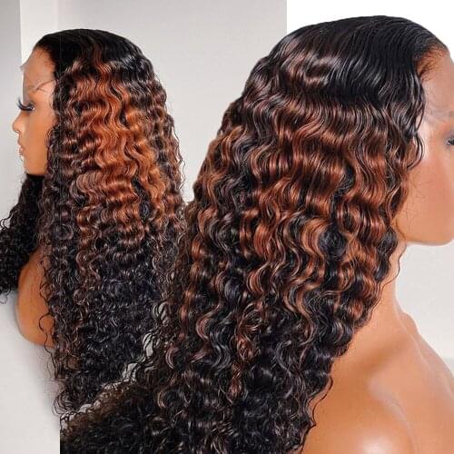 Highlight Lace Front Wig Human Hair PrePlucked Ombre Curly Frontal Wigs High Density Colored Brazilian Human Hair Wigs For Women