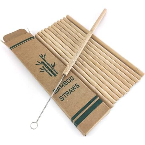 Useful 12pcs/set Bamboo Drinking Straws Reusable Eco-Friendly Party Kitchen + Clean Brush