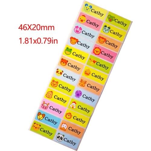 Custom Girl Boy Hebrew Name Stickers Cute Cartoon Pattern Personal Waterproof Tags Scrapbook School Stationery Labels