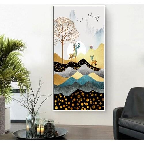 New Chinese Style Modern Simple And Abstract Landscape Milu Deer Porch Art Print Wall Poster For Aesthetic Room Decor