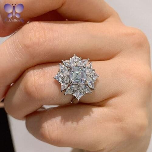 Luxury 925 Sterling Silver Ring Shiny Simulation Diamond Ladies Ring High Carbon Simulation Emerald Ring High Quality Jewelry