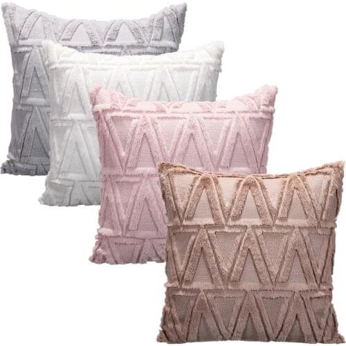 Luxury Velvet Solid Pink Grey Cushion Cover Soft Plush Home Decorative Pillow Cover Woven Pattern 45x45cm waist pillows case