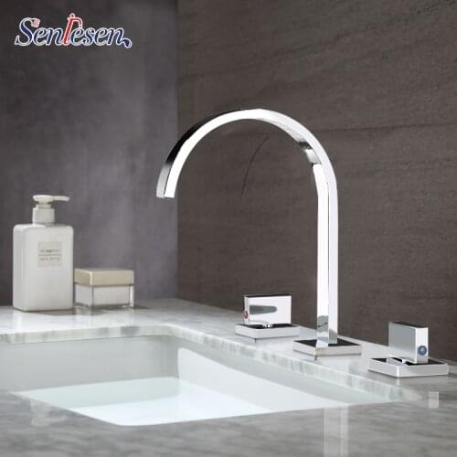 Senlesen 3 Pcs Bath Sink Faucet Bathroom Slim Tap Hot and Cold Basin Water Mixer Tap Bathroom Single Sink Faucet
