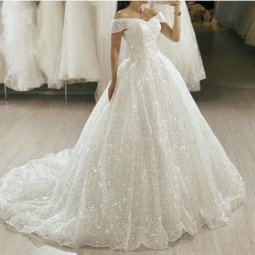 Robe De Mariee Sparkle Sequins Wedding Dresses 2021 Off the Shoulder Lace Up Back Plus Size Bridal Gowns Vestido De Noiva