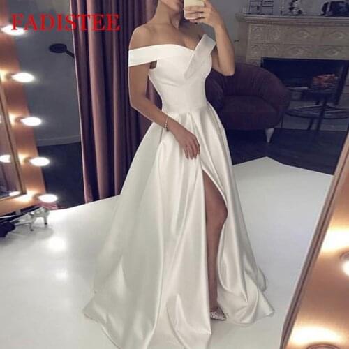 Vestido De Novia Simple Satin Off The Shoulder Wedding Dresses Robe De Soiree Longue Formal Bride To Be атласное платье