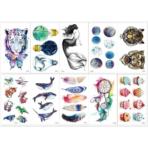 Waterproof Temporary 3d Tattoos Sticker Colorful Watercolor Panda Fox Rabbit Fake Glitter Tattoo Flash Tatouage Temporaire Femme