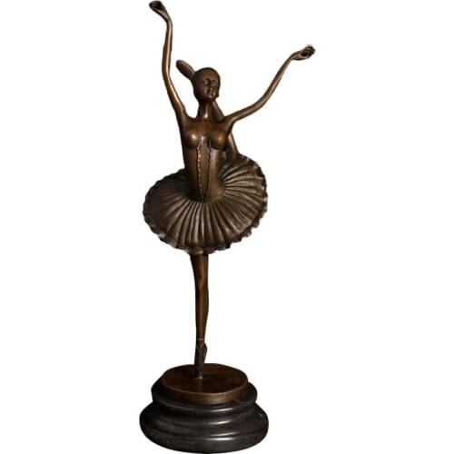 Ivorique DS319 Tall Bronze Female Ballet Dancer Statue Figurine Young Woman Girl Dancing Sculpture Figurines For Desk Decoration