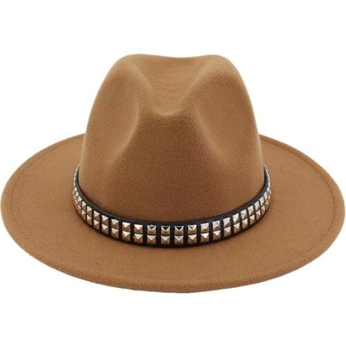 2019 Women Men Wool Fedora Hat Wide Brim Jazz Hat With Punk Ribbon Gentleman Elegant Lady Church Fascinator Hat Size 56-58CM