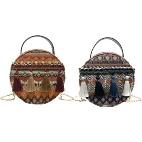 New 2019 Women Bag Chinese National Wind Design Small Shoulder Bags For Lady Lovely Fashion Handbag Tassel Beach Bag Tote