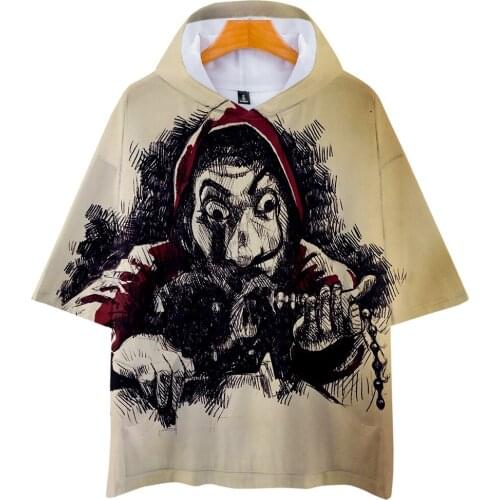 New 3d Short Sleeve Hooded Shirts Women Fashion 3d Money Paper House Harajuku Hip Hop Cool Casual Streetwear Pullovers