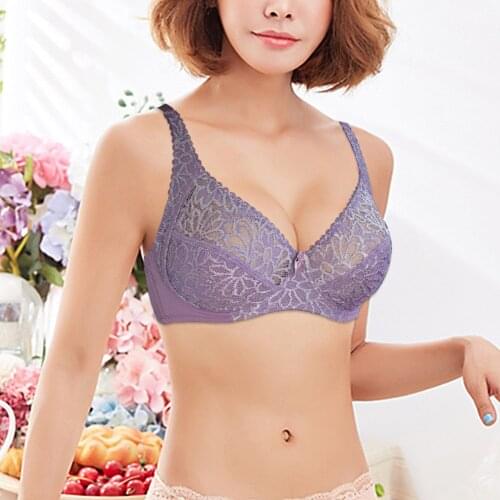 Large Size Bra Women Sexy Lace Bras Bralette Perspective Embroidery Floral Underwire Brassiere BH Top B C D DD E F Cup