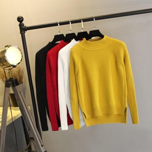 Gkfnmt Korean Fashion Thick Pullovers Women Half High Collar 2021 Autumn Winter Casual Loose Female Sweater Long Sleeve Knit Top