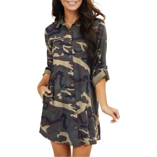 Womens Camouflage Print V Neck Long Sleeve Comfy Pockets Casual Dress Loose Winter Warm Femme Dresses vestido de mulher