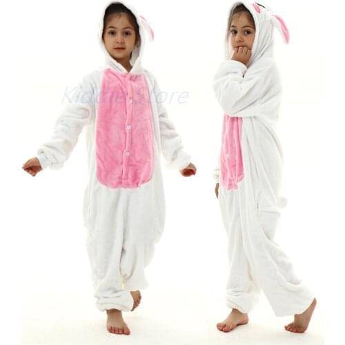Baby Girl Winter Flannel Pajamas Cartoon Animal Rabbit Kigurumi Pyjamas Suits Teens Hooded Unicorn Sleepwears Girls Clothing