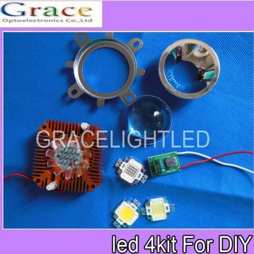 1set 10W Cool /Warm White blue/royal blue/uv 10000-30000k High Power LED + 10Watt Driver + 44mm Lens+10w Heatsink 4kit For DIY