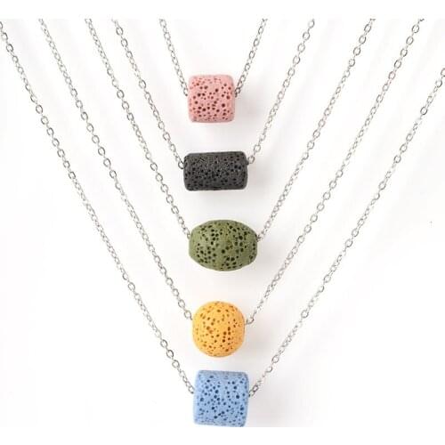 1pc Natural Semi-precious Colorful Volcanic Lava Oval Round tube Simplicity Pendant Jewelry Making New DIY Necklace Accessories