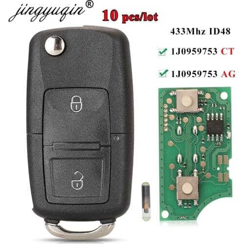 10pcs 2 Button Flip Remote Key Fob 434MHz ID48 Chip For VW Beetle Bora Golf Passat Polo Transporter T5 1J0 959 753 AG