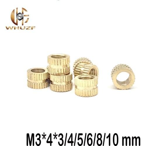 100pcs M3*4*3/4/5/6/8/10 mm OD 4mm brass copper insert mut embedded copper knurled nut Injection molding machine nut