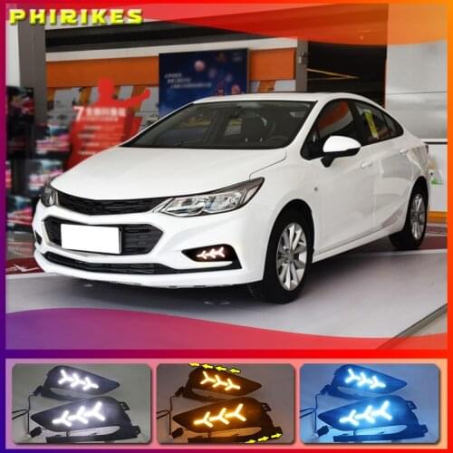 2PCS LED Daytime Running Light For Chevrolet Cruze 2016 2017 2018 Dynamic Yellow Turn Signal Relay Waterproof Car 12V DRL Lamp