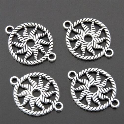 30pcs Silver Color Sun Charms Round Connector Jewelry Finding DIY Bracelet Necklace Making A2675