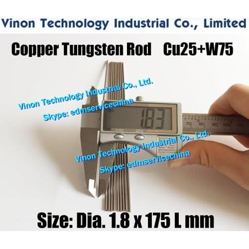 5PCS PACK) Dia.1.8x175mm Copper Tungsten Rod CuW75 (Copper 25%+Tungsten 75%) edm Tungsten Copper Electrode 175mm long for Spark