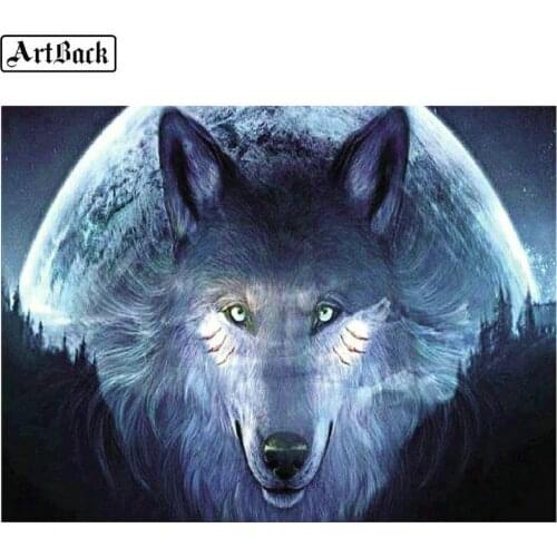 5d diy diamond painting wolf moon full square / round drill diamond embroidery handicraft 3D home decoration gift