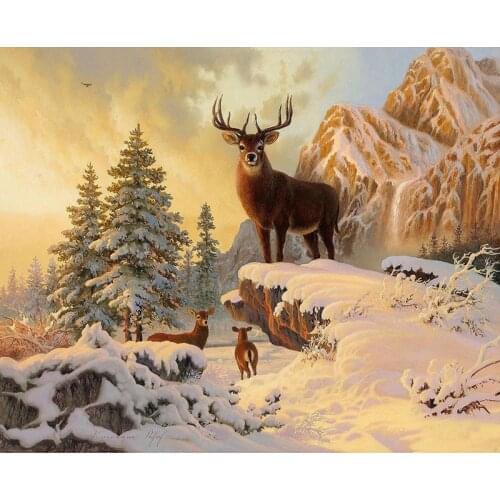 DIY 5D diamond mosaic winter scenerynting cross stitch deer diamond embroidery round patterns rhinestones handmade diamond pai