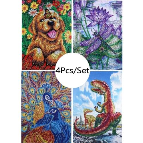 4Pcs/set Special Shape Diamond Painting Dragonfly Dog Peacock Diamond Embroidery Paint With Diamond Picture Of Rhinestones