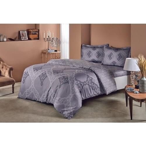 Crown for Two person Satin Duvet cover set Gray