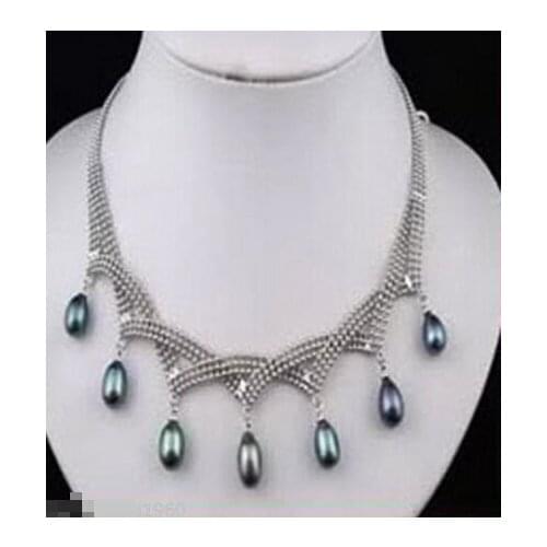 Free shipping >>>>>>7-8MM Real Black Cultured Pearl Pendants Necklace (adjusted length )