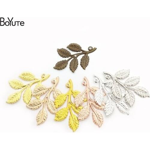 BoYuTe (10 Pieces/Lot) 7 Colors Stamping Metal Brass 32*50MM Branch Leaf Pendant Charms for Jewelry Making